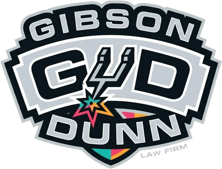 Gibson Dunn reimagined as a silver and black basketball emblem
