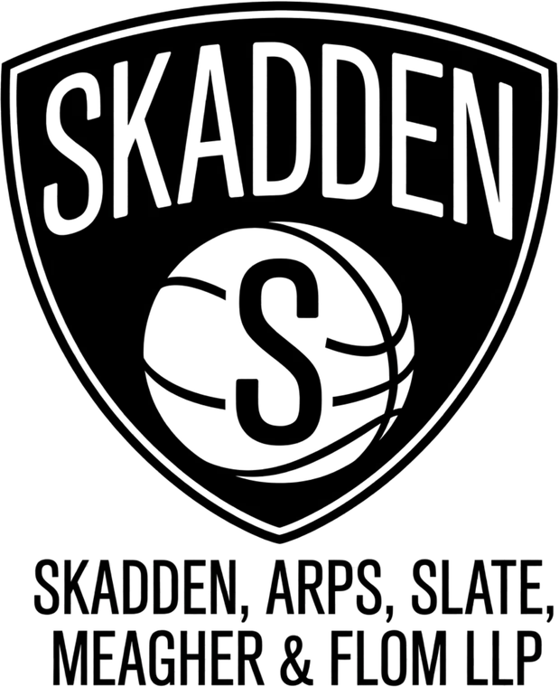 Skadden reimagined as a black and white basketball shield